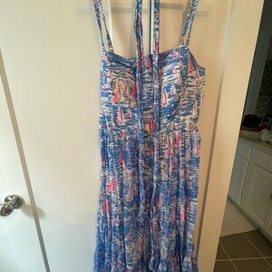 Lilly Pulitzer Blue and Red Sailboat maxi dress worn twice